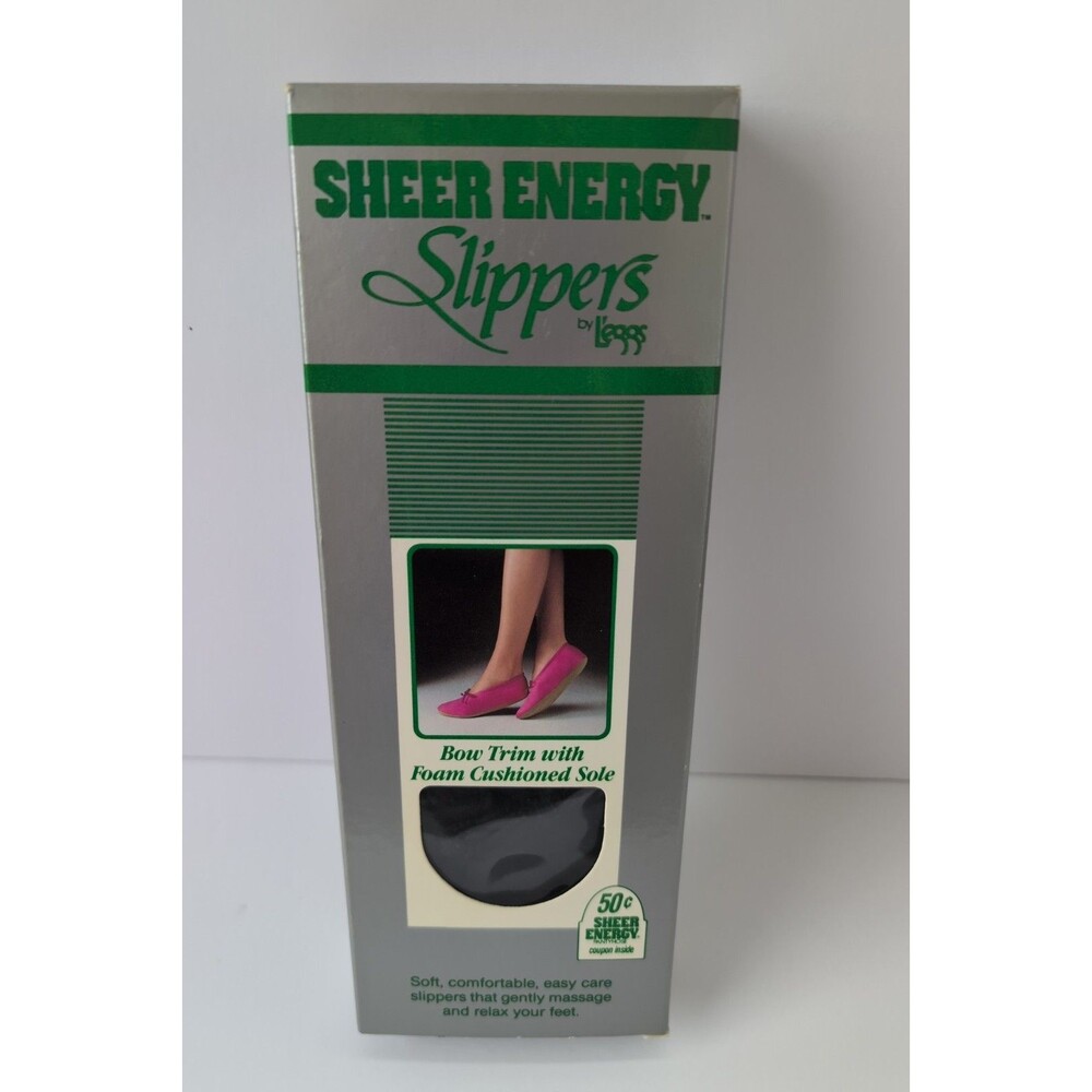 Vintage L'eggs Sheer Energy Cushioned Soft Slippers Medium Black 1980s